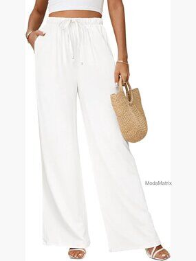 Flowy High Waist Wide Leg Linen Palazzo Pants Summer Beach Vacation